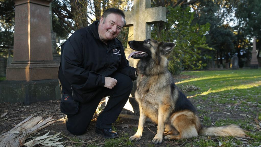 Daniel C. Phillips with Hera the German Shepherd at St Thomas Cemetery, Crows Nest, Sydney